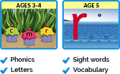 Phonics, Letter recognition, Sight words, Vocabulary