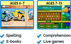 Spelling, E-books, Comprehension, Live games