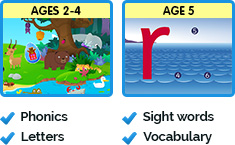 Phonics, Letter recognition, Sight words, Vocabulary