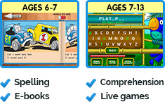 Spelling, E-books, Comprehension, Live games